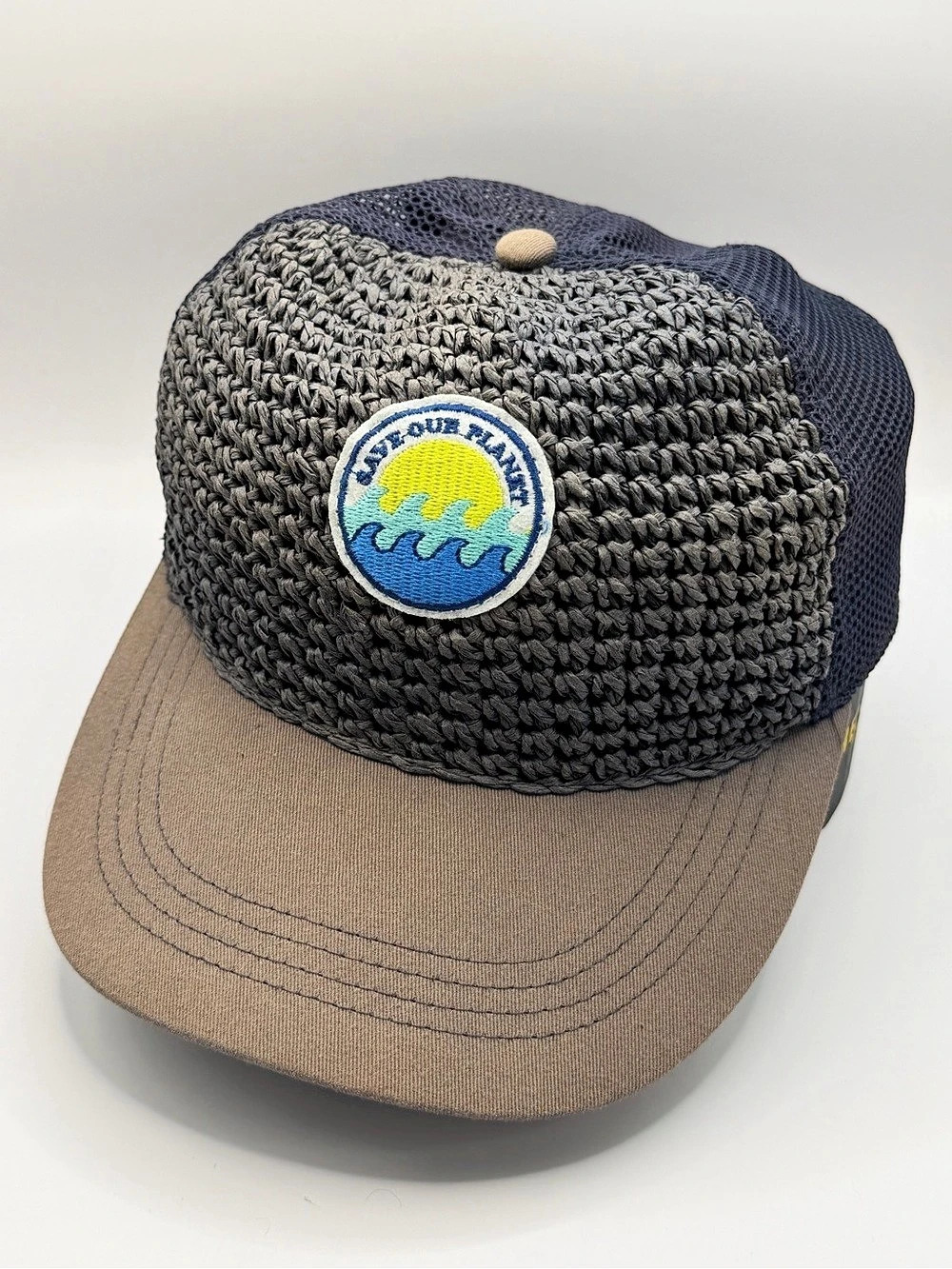 Cat & Jack Save Our Planet Straw Weave Trucker Hat Gray & Blue